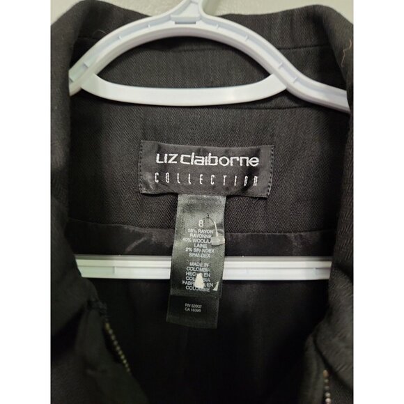 Liz Claiborne Dress Jacket Women's Black Collar Poly Tech Size 8 EUC - Picture 4 of 8